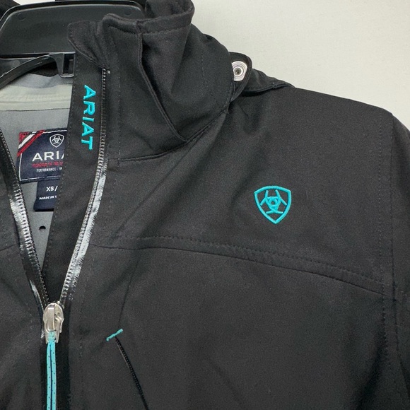 Ariat Womens Logo Softshell Jacket Black Teal Accent Size XS - Flawed - Picture 11 of 13